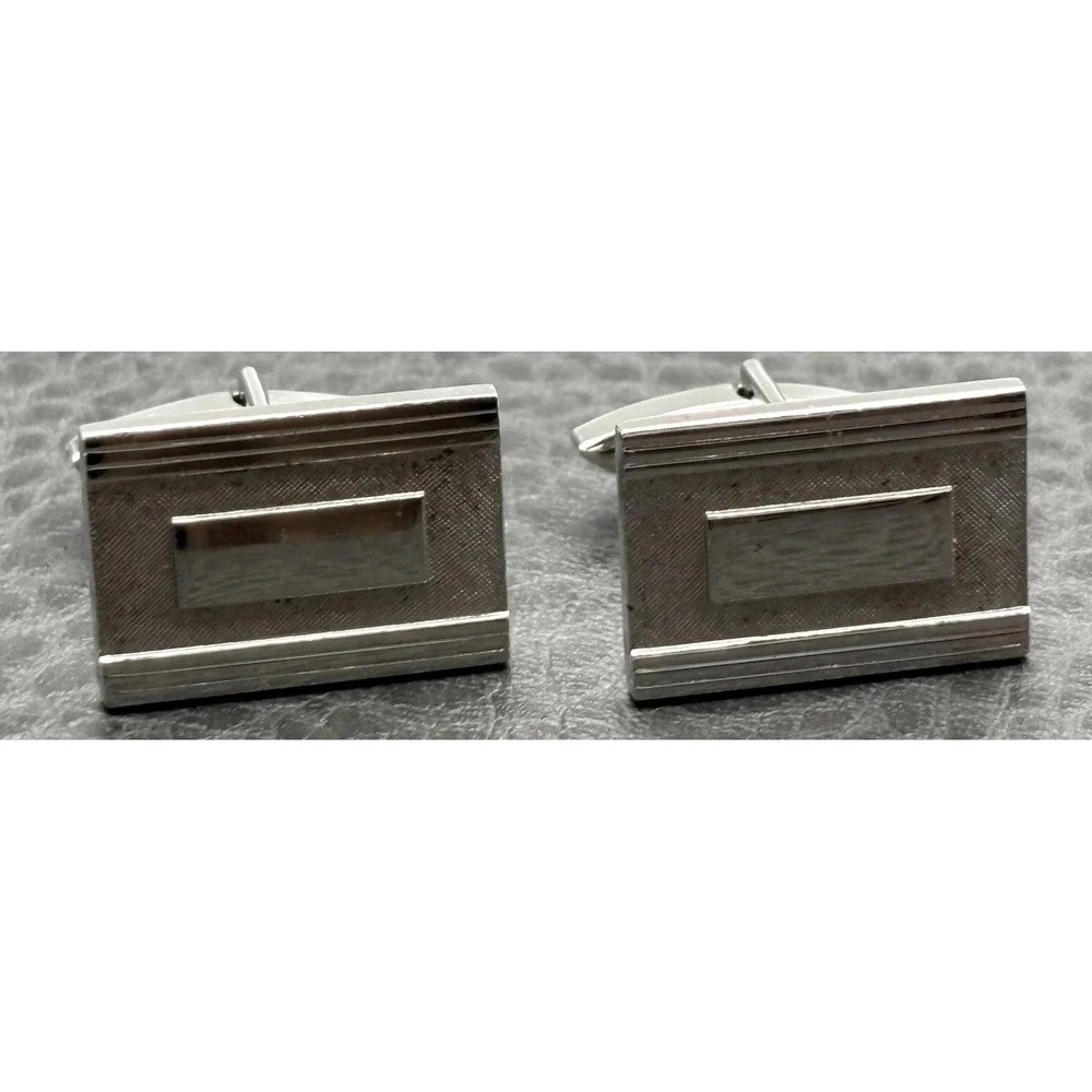 Vintage Swank Sterling Silver Rectangular Cufflinks Art Deco Style No Monogram